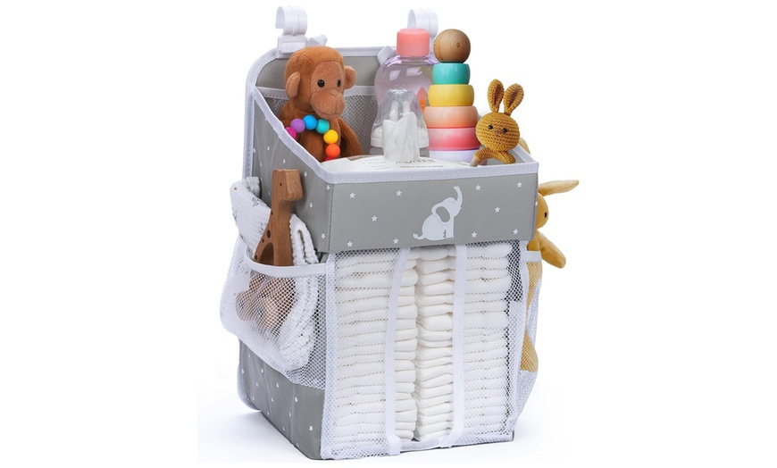 Image 1: Cradle Star Hanging Nursery Organizer - Multi-Compartment Baby Changing Table Storage Caddy with Door Hook