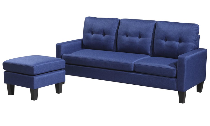 Image 13: Reversible Velvet L-Shaped Sectional Sofa with Ottoman Corner Couch