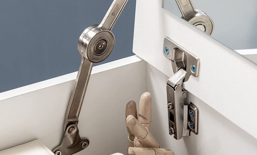 Image 4: HomCom Dressing Table with Flip-up Mirror and Storage Stool