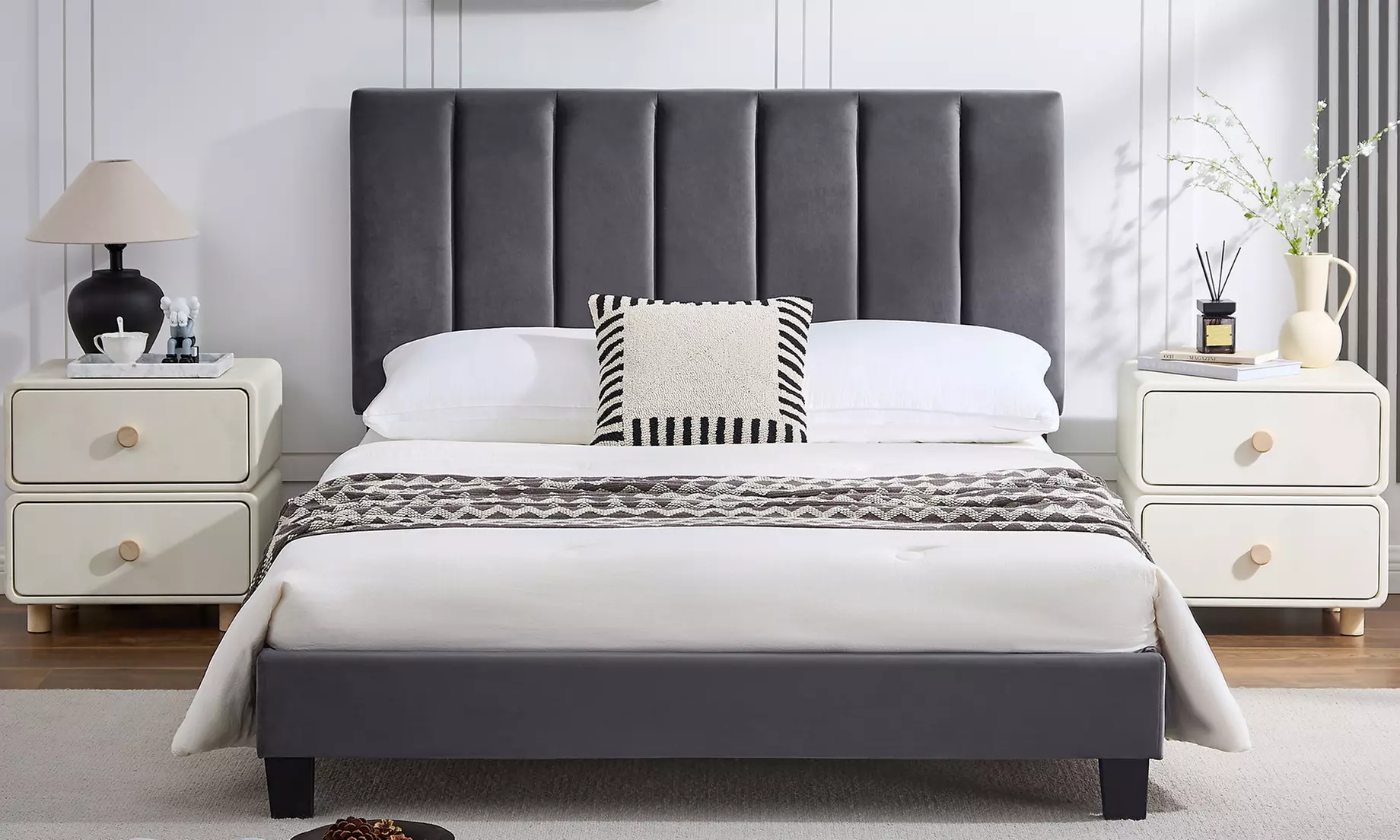 Ottoman Storage Bed Frame with Tufted Headboard