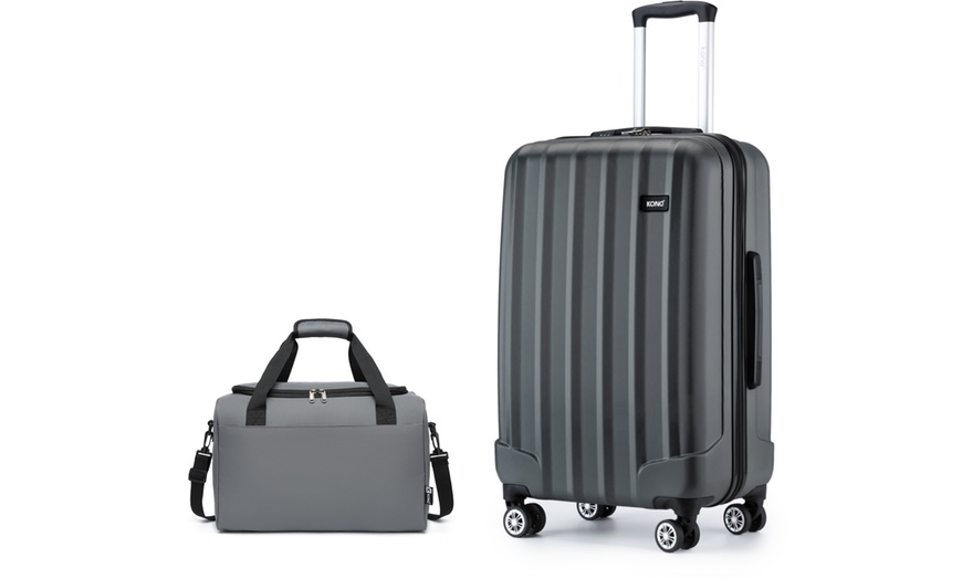 Image 3: KONO 1 to 3-Piece ABS Hard Shell Suitcase and Duffel Bag Set Grey
