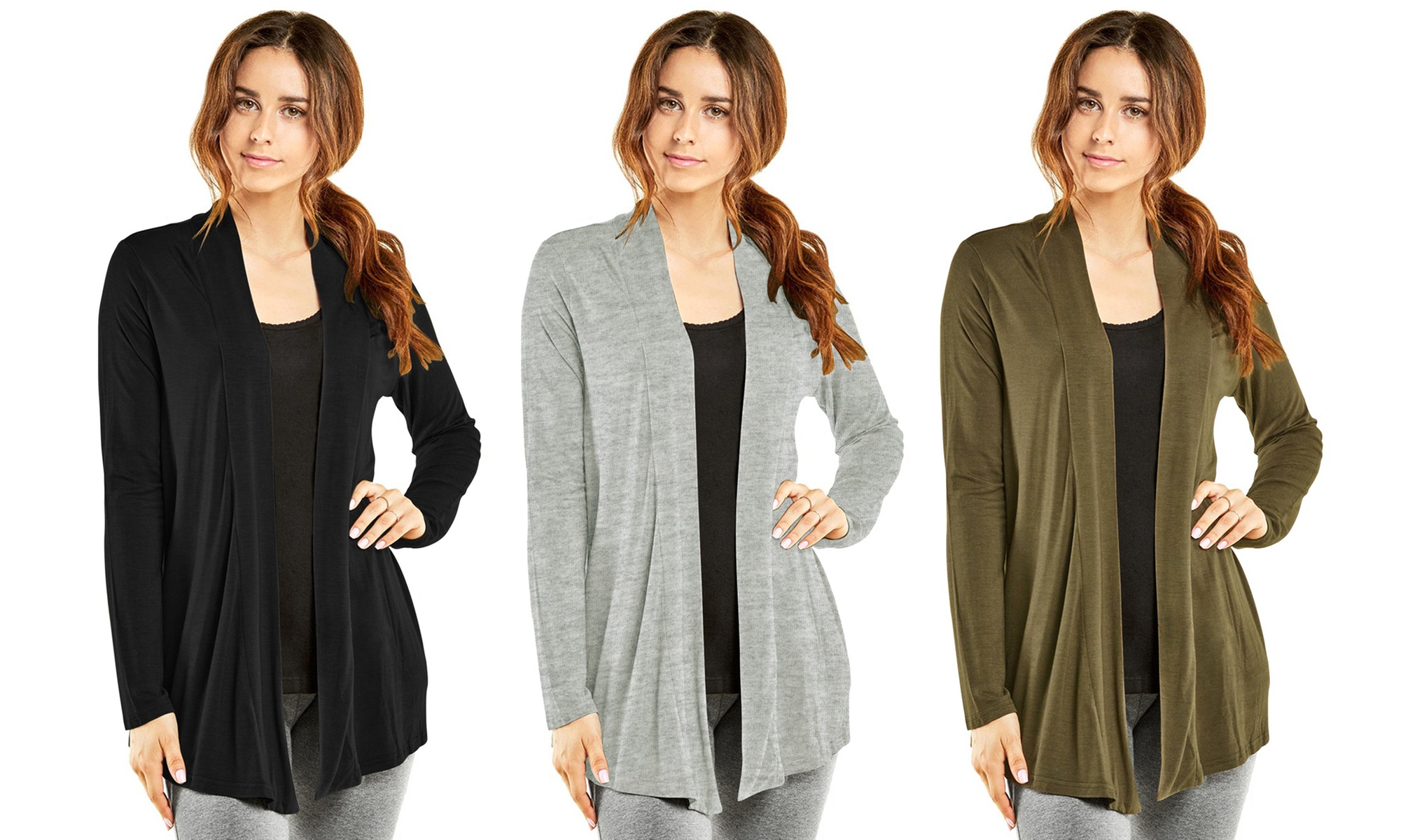 Women's Casual Long Sleeve Open Front Lightweight Drape Cardigan
