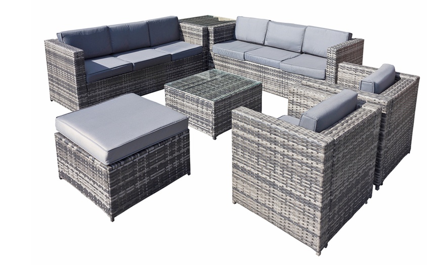 Image 2: Oseasons Malta Rattan Nine Seat U-Shape Set in Walnut Grey
