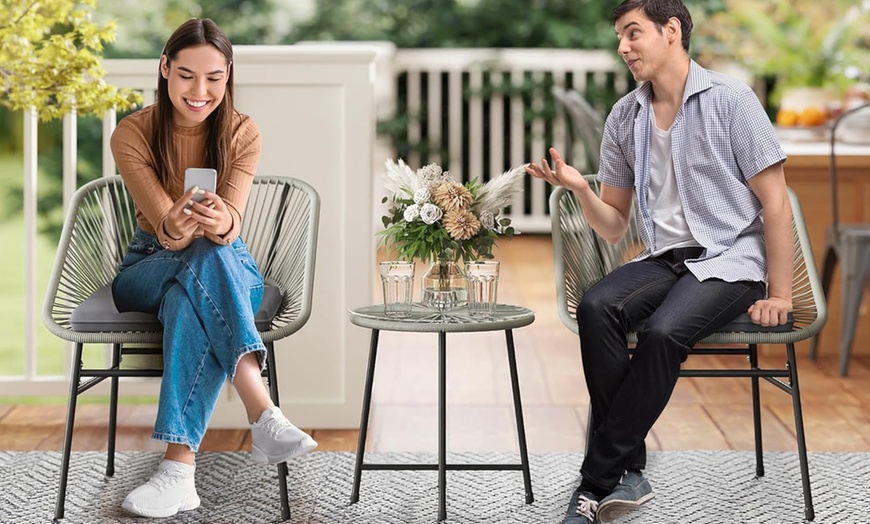 Image 18: Outsunny Woven Bistro Set with 2 Chairs and Table, Choice of Styles