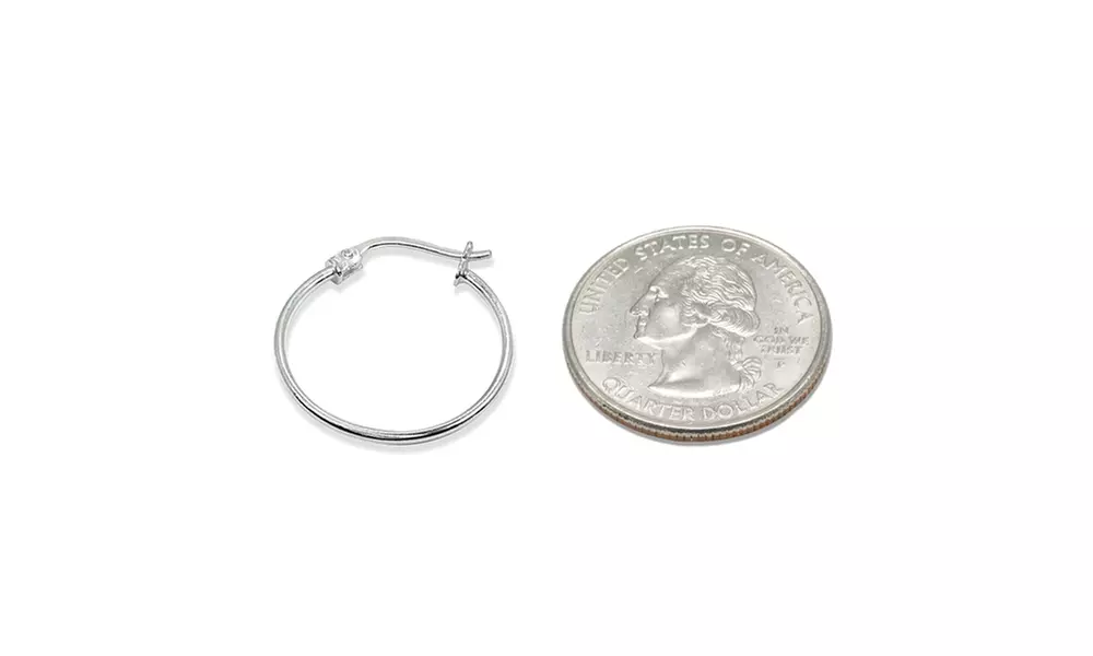 Set of 3 Silver 1mm Polished Round Thin Unisex Hoop Earrings, 12mm, 15mm, 20mm - Second Medium