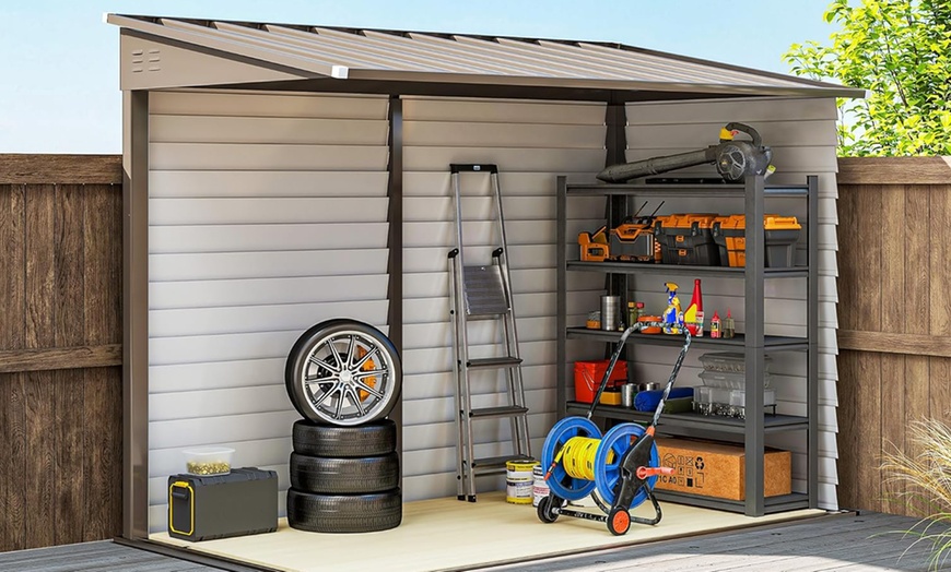 Image 3: Outsunny Galvanised Metal Garden Shed with Foundation Kit 5ft x 9ft 
