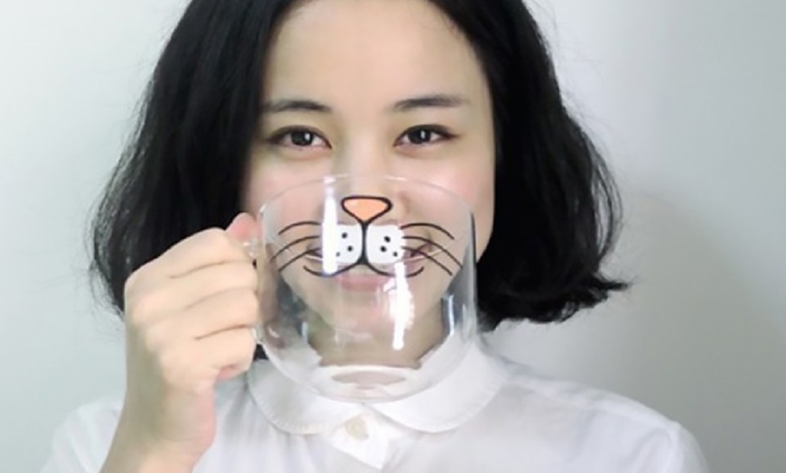 Image 2: Glass 550ml Cat Pattern Cup