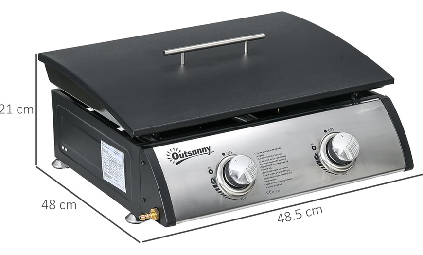 Image 10: Outsunny Tabletop Gas Plancha Grill with Two Stainless Steel Burner