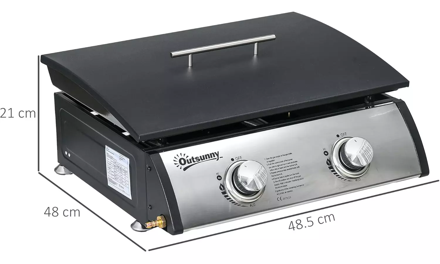 Outsunny Tabletop Gas Plancha Grill with Two Stainless Steel Burner