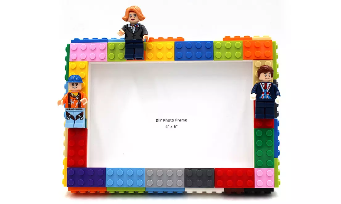 LEGO Inspired DIY Building Block Photo Frame Tabletop Set with Figures