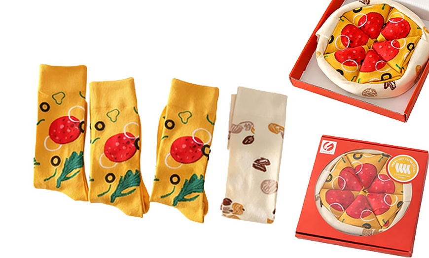 Image 1: Pair of Four Novelty Pizza Socks