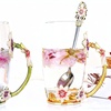 Image 1: Colourful Flower Glass Teacup with Spoon