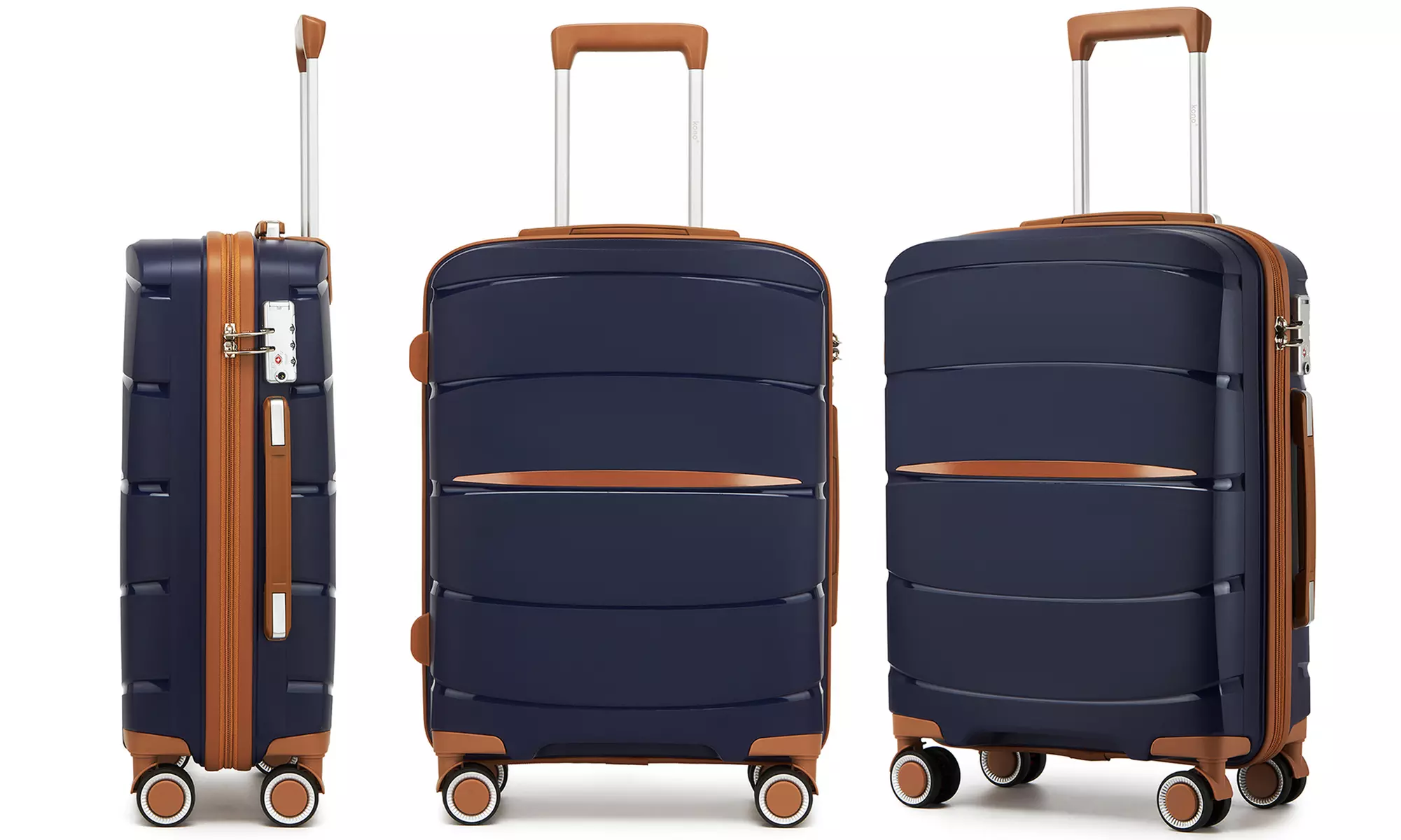 1 / 3x KONO kratzfester PP-Reisekoffer mit leisen Rollen & TSA-Schloss