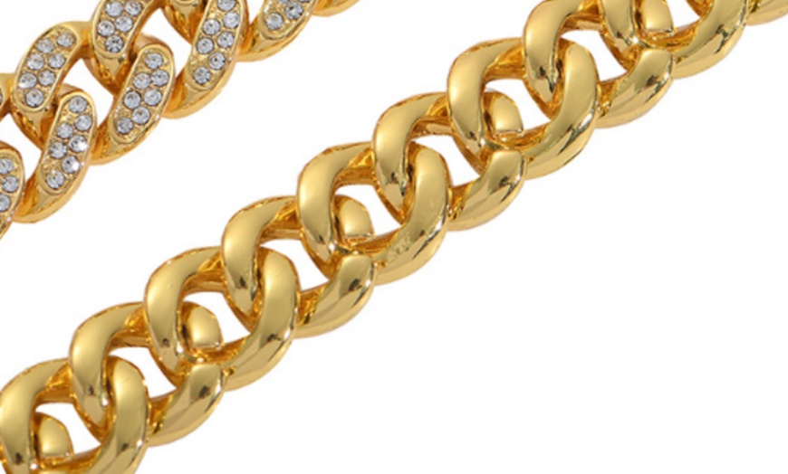 Image 5: Premium Cuban Link Dog Collar; Rhinestone Design