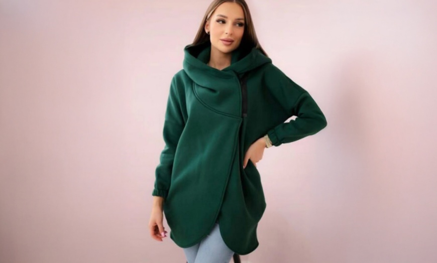 Image 5: Women’s Casual Hooded Fleece-lined Solid Color Sweatshirt Jacket