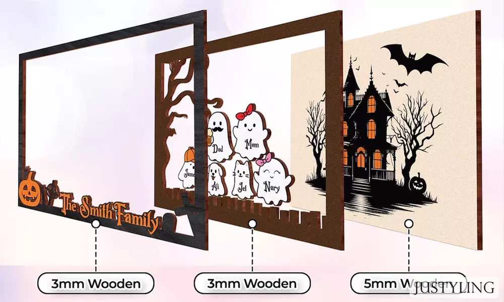 Gepersonaliseerde houten Halloween familie decoratie met namen