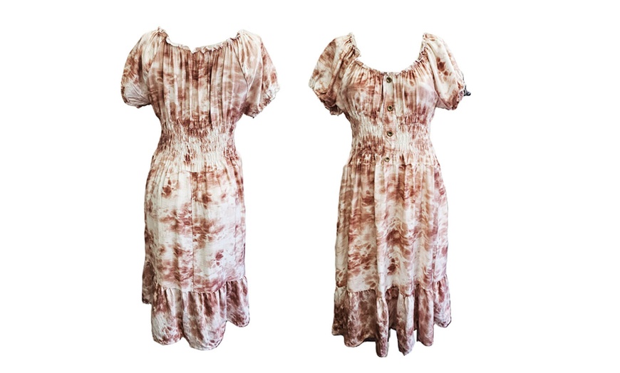Image 23: Women's Printed Bardot Gypsy Midi Dress