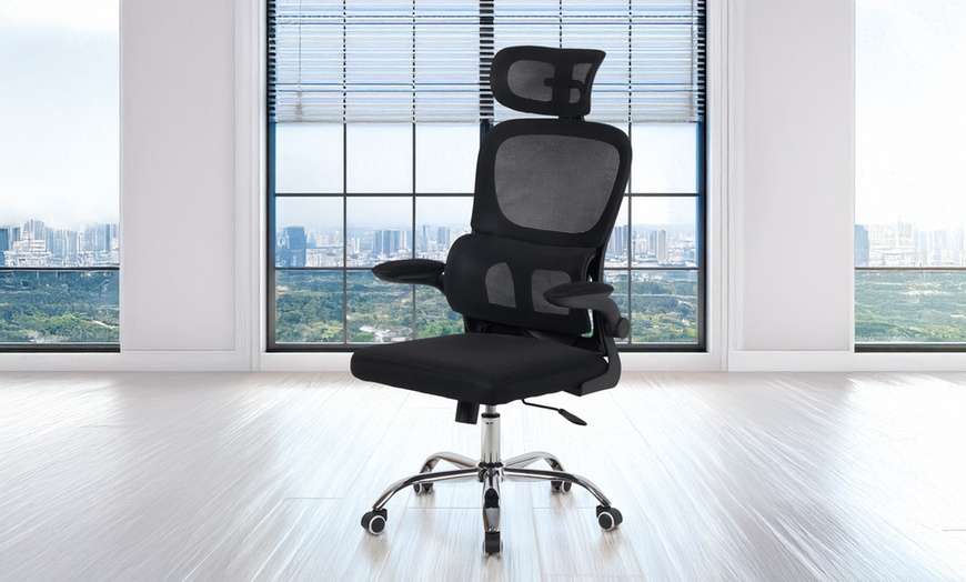 Image 3: Silla de oficina ergonómica con soporte lumbar y respaldo ajustables