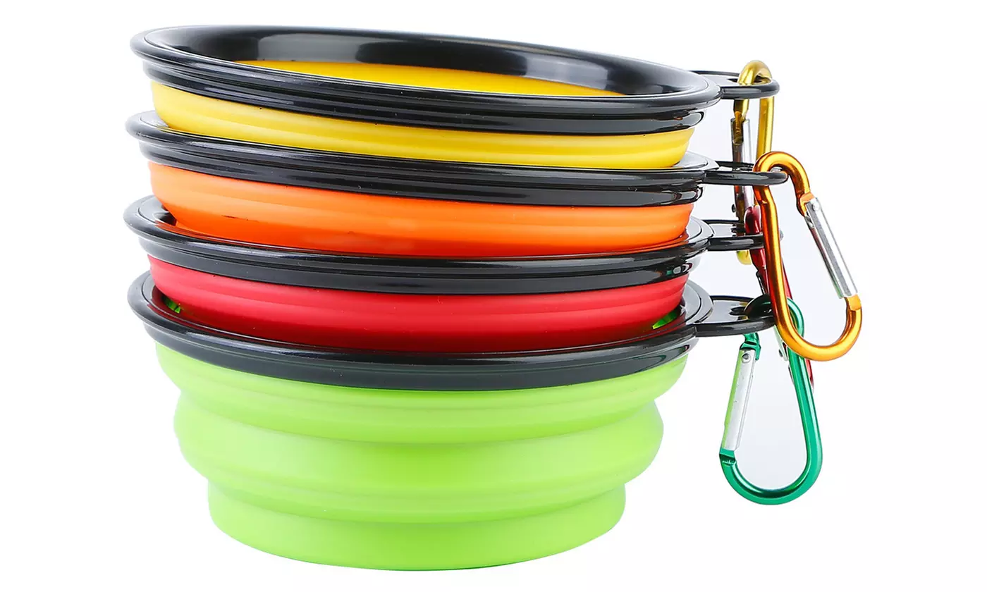 PetLuv Collapsible Silicone Travel Dog Bowls with Carabiners (4-Pack)