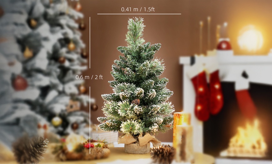 Image 13: Prelit Small Christmas Tree, Snow Flocked Tabletop Xmas Tree
