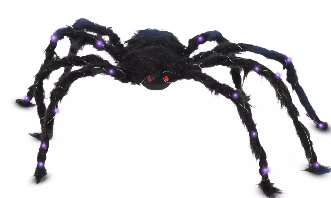 2.5Ft Giant Scary Fake Black Hairy Spiders with Purple Lights for Halloween