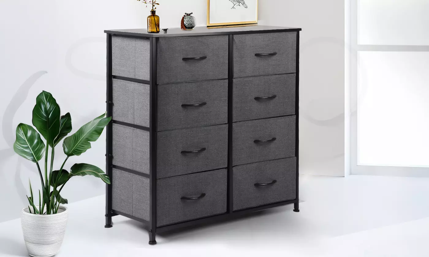Fabric Chest of Drawers Collection - Rustic Wood & Grey Storage Units