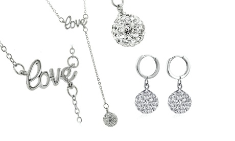 Collana o orecchini Love con cristalli