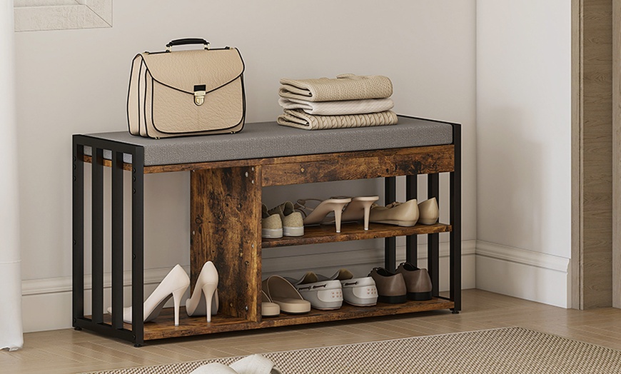 Image 11: HOMCOM Shoe Storage Bench with Padded Seat and Boot Shelf