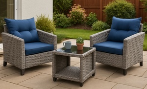 Three-Pieces Rattan-Effect Bistro Set with Glass Top Coffee Table Three-Pieces Rattan-Effect Bistro Set with Glass Top Coffee Table