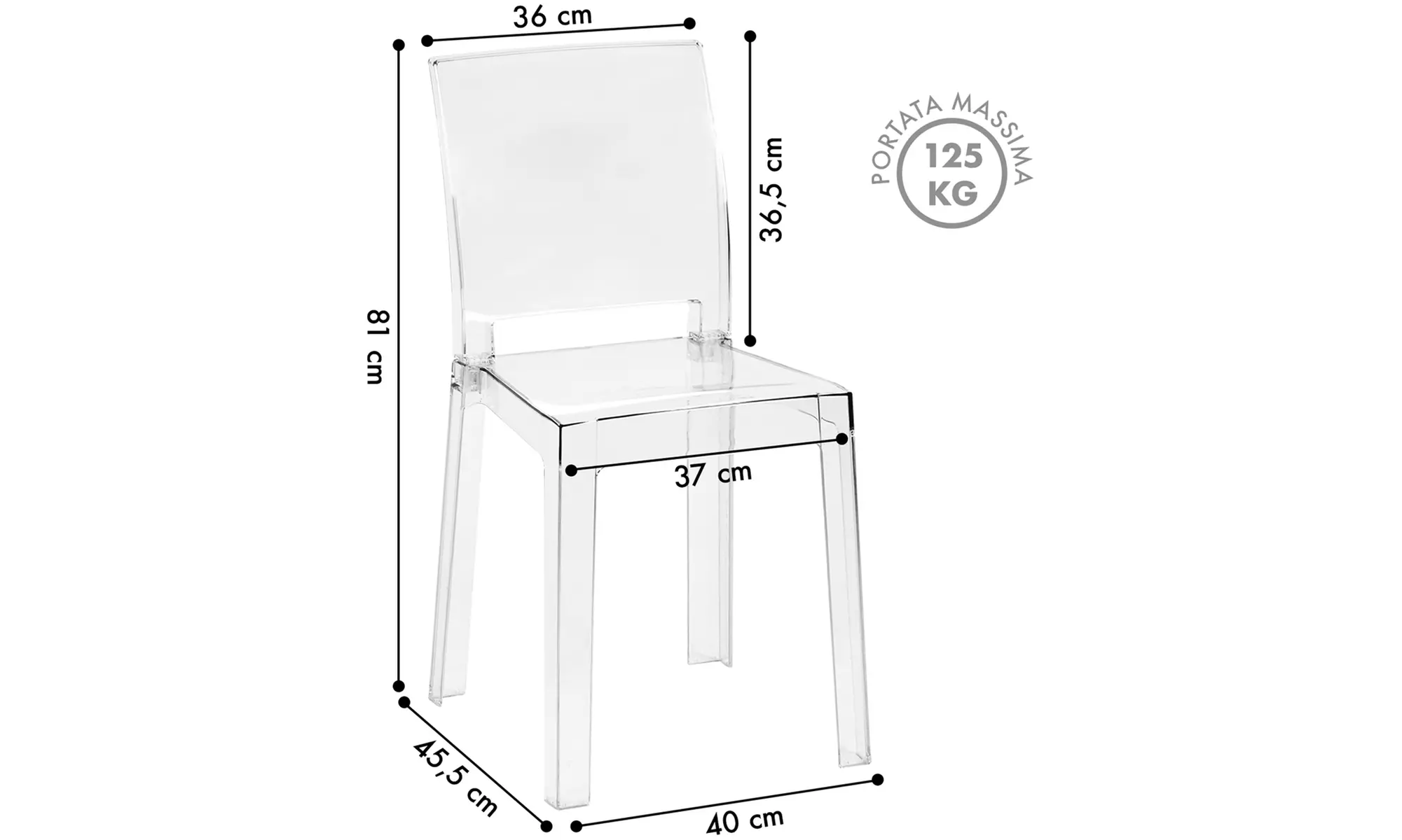Set de 4 sillas de cocina transparentes Petra