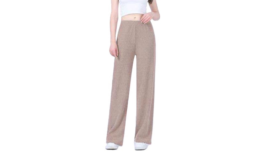 Image 7: Wide Leg Rib Knit Casual Bottoms