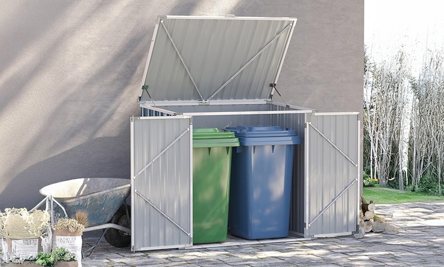 Image 3: Outsunny 5ft x 3ft Garden 2-Bin Steel Storage Shed