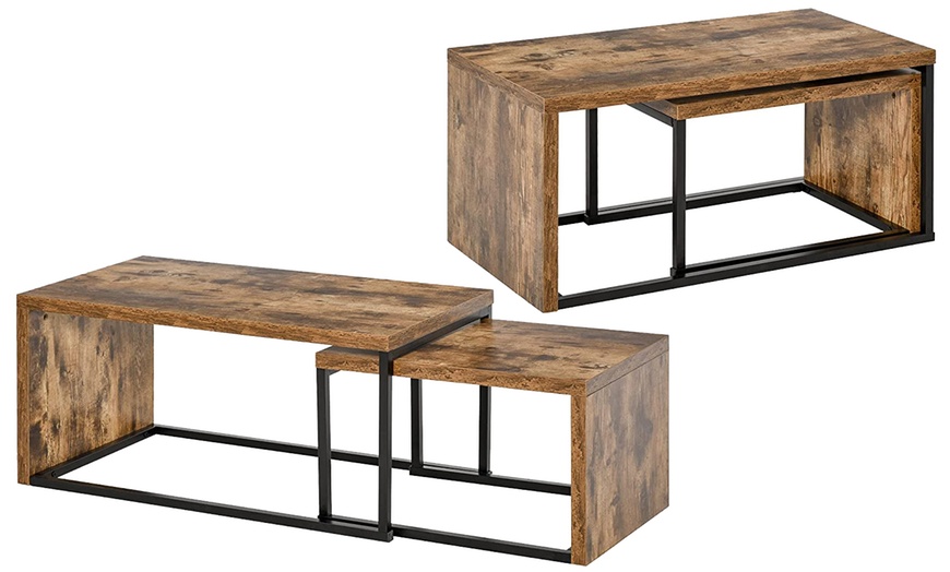 Image 6: HomCom Set of Two Industrial-Style Coffee Tables