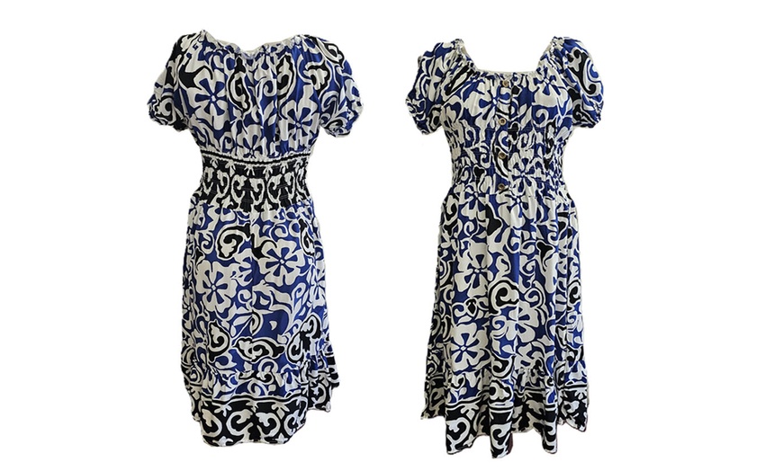 Image 25: Women's Printed Bardot Gypsy Midi Dress
