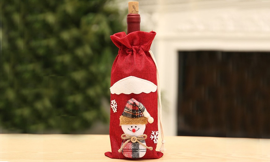 Image 12: 3 Packs Christmas Wine Bottle Bags / Santa Claus Cutlery Set