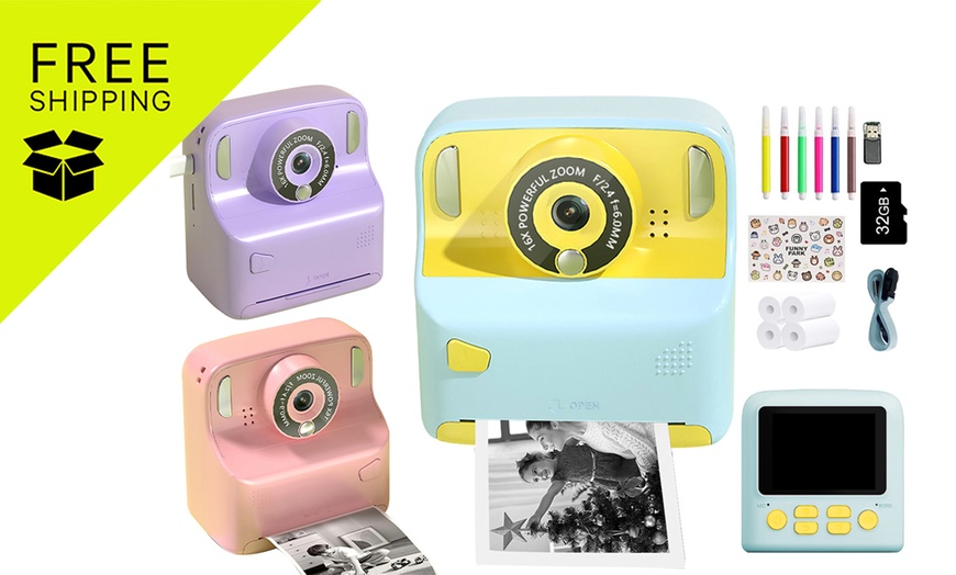 Image 1: Kids Instant Print Camera with Memory Card and 5 Rolls of Print Paper