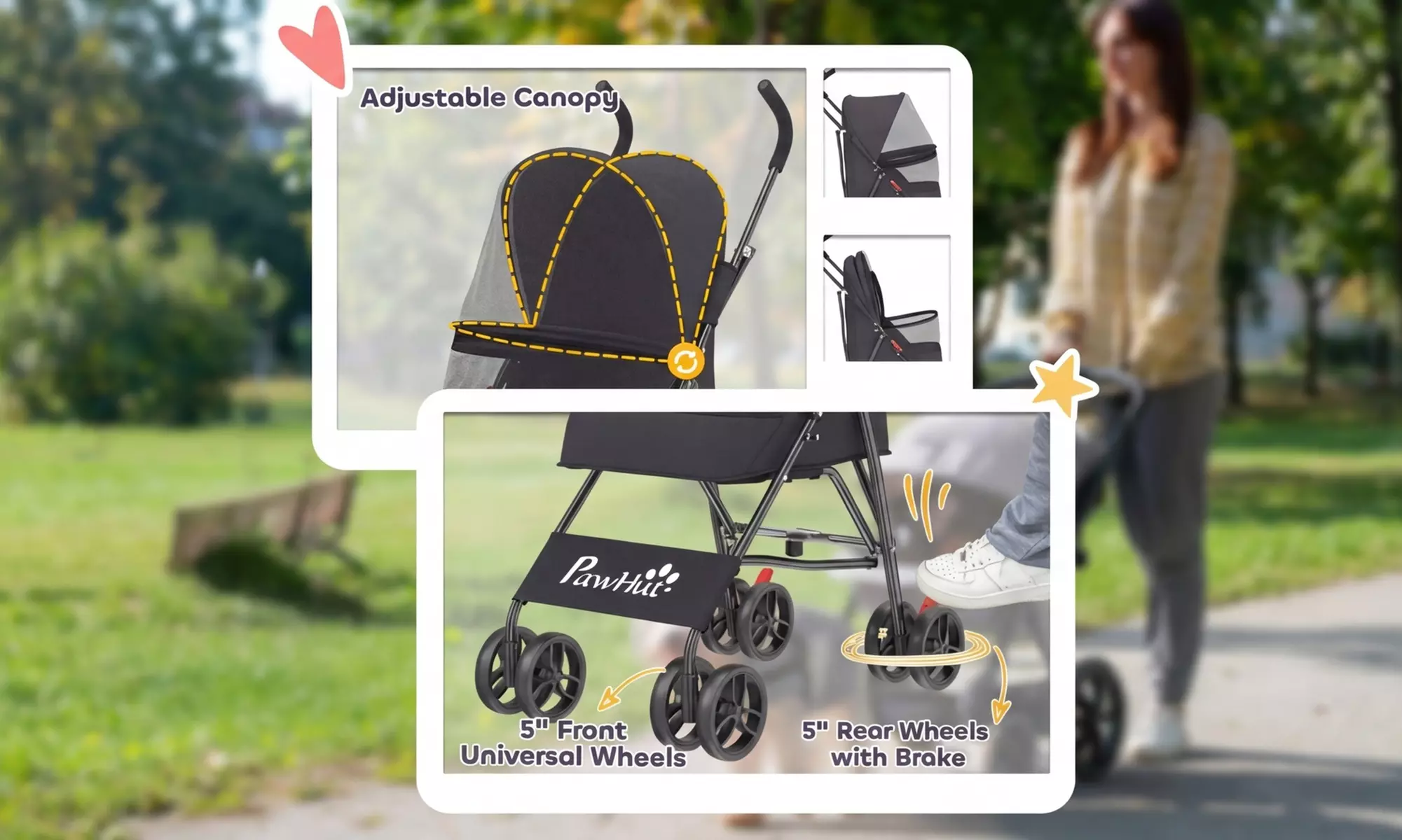 PawHut Foldable Pet Stroller with Canopy