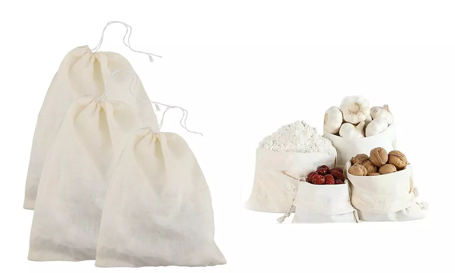 3x Organic Cotton Nut Milk Bag Reusable Food Strainer Brew Coffee Cheese Cloth