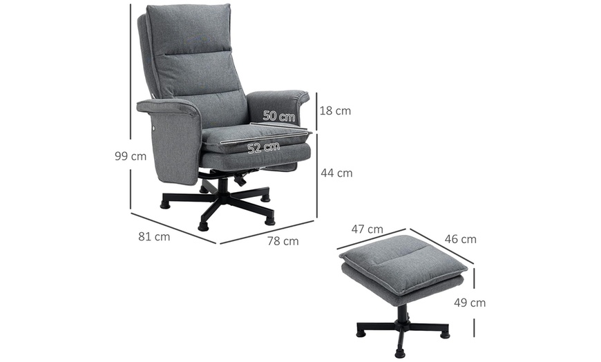 Image 6: HomCom Grey Recliner Chair and Footstool Set