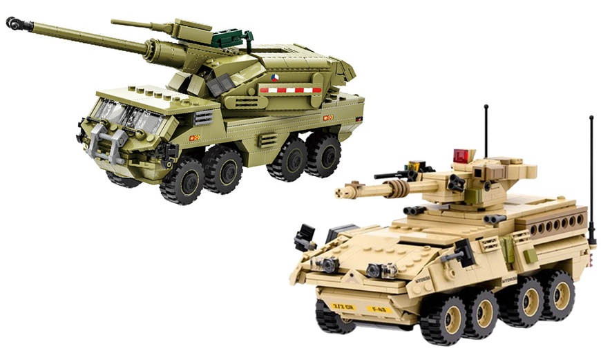 Image 1: LEGO Inspired Miniature Armoured Vehicle Building Block Set, Dual Models