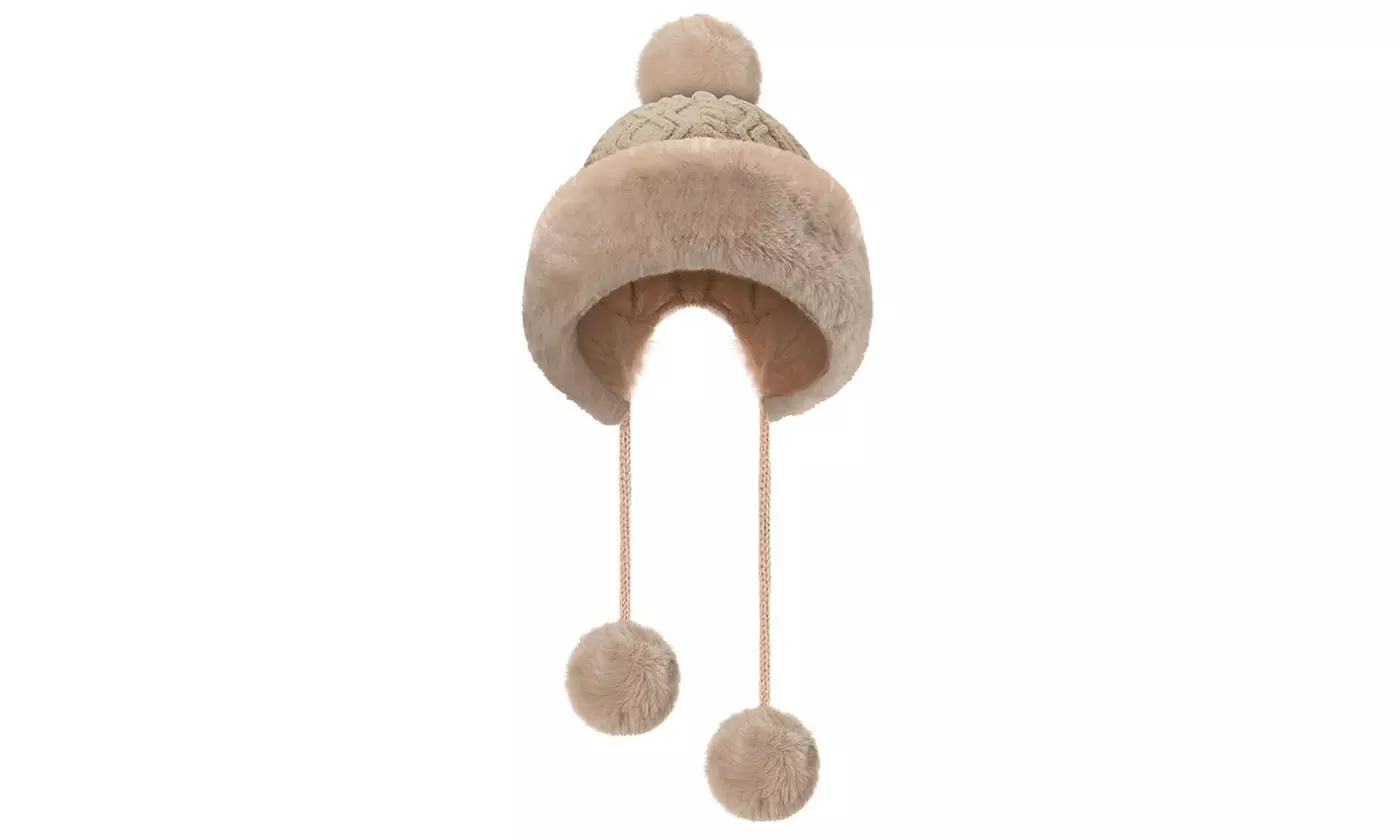 Women Winter Warm Faux Fur Knit Pom Pom Hat Beanie Bobble Ski Fleece Lined