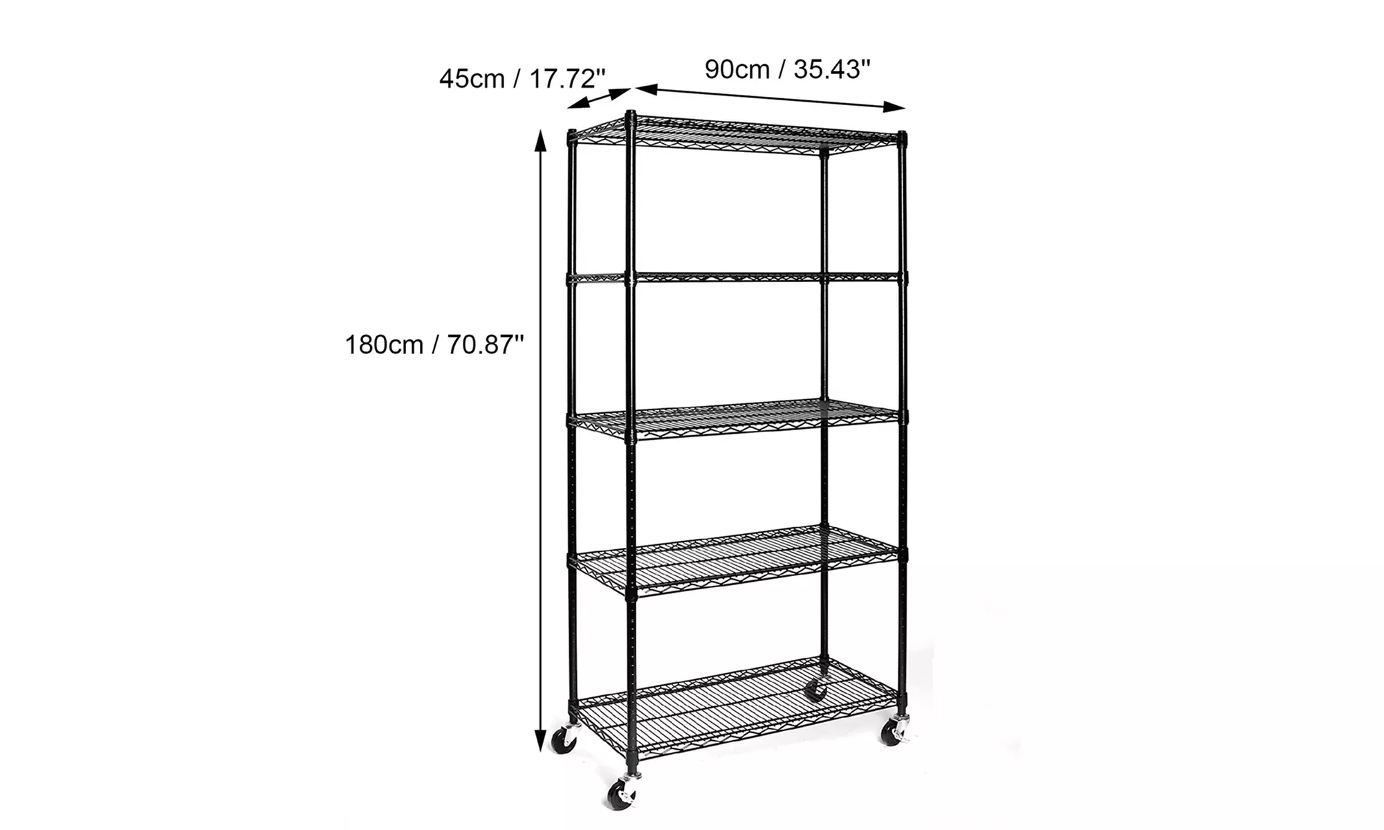 5-Tier Heavy-Duty Shelving Unit with Wheels Black 35''L x 18''W x 71''H