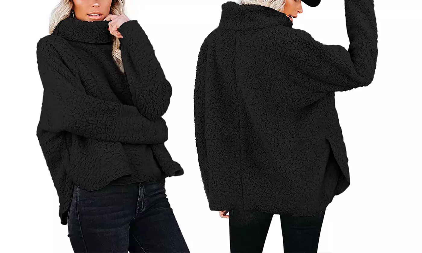 Women's Fuzzy Fleece Oversized Loose Turtleneck Sherpa