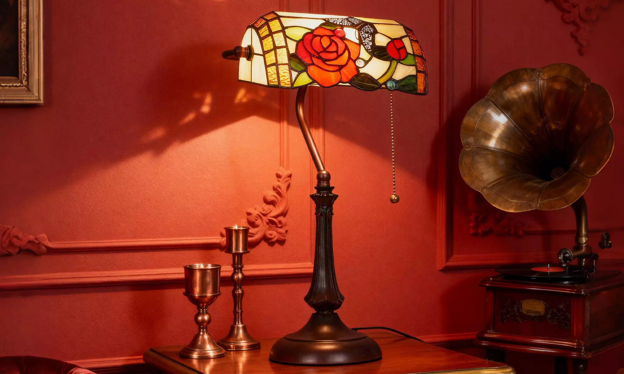 HOMCOM Tiffany-Style Stained Glass Table Lamps