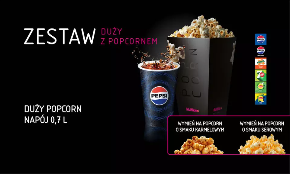 Zestawy barowe: napój z popcornem lub nachosami dla 1 lub 2 osób