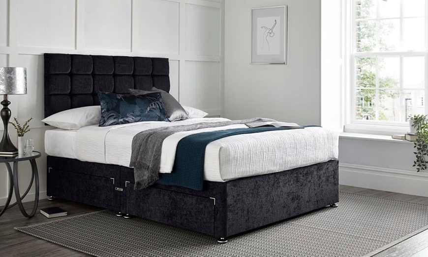 Image 3: Chenille Divan Bed with Memory Foam Mattress