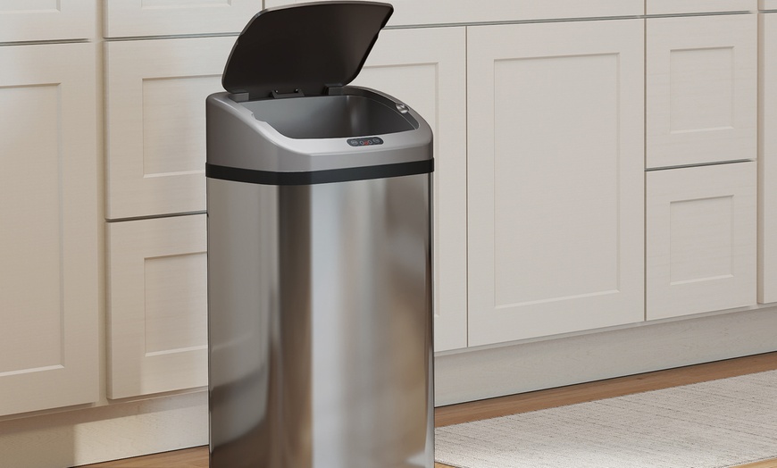 Image 4: HomCom 48L Stainless Steel Sensor Kitchen Bin with Automatic Close