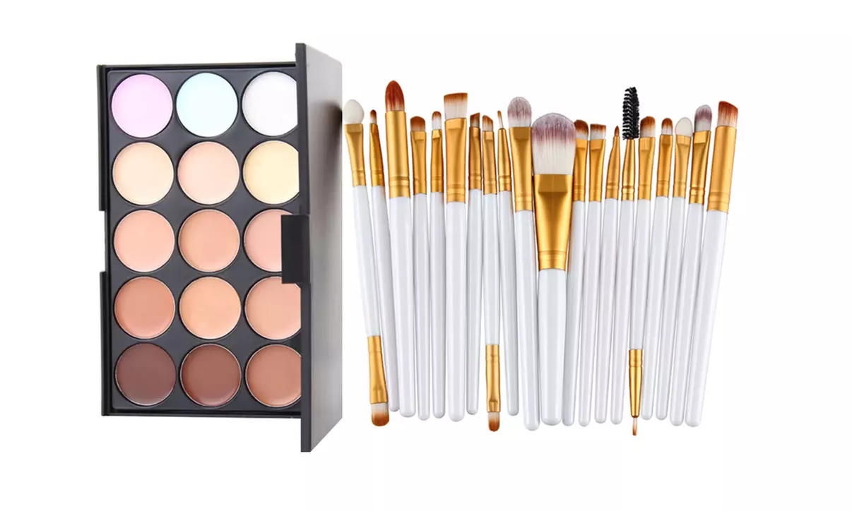 Set de 20 brochas de maquillaje y paleta de correctores