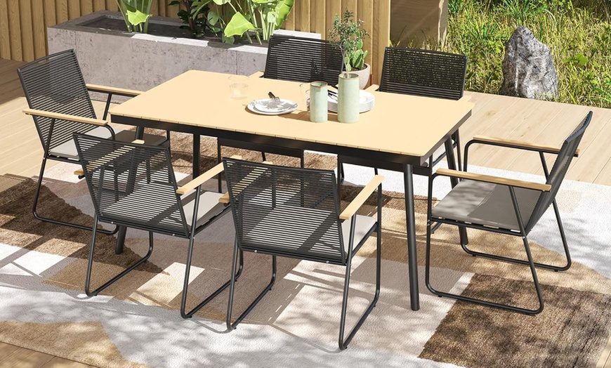 Image 1: Outsunny 6-Seater Garden Dining Set, Elegant Design with Soft Cushions
