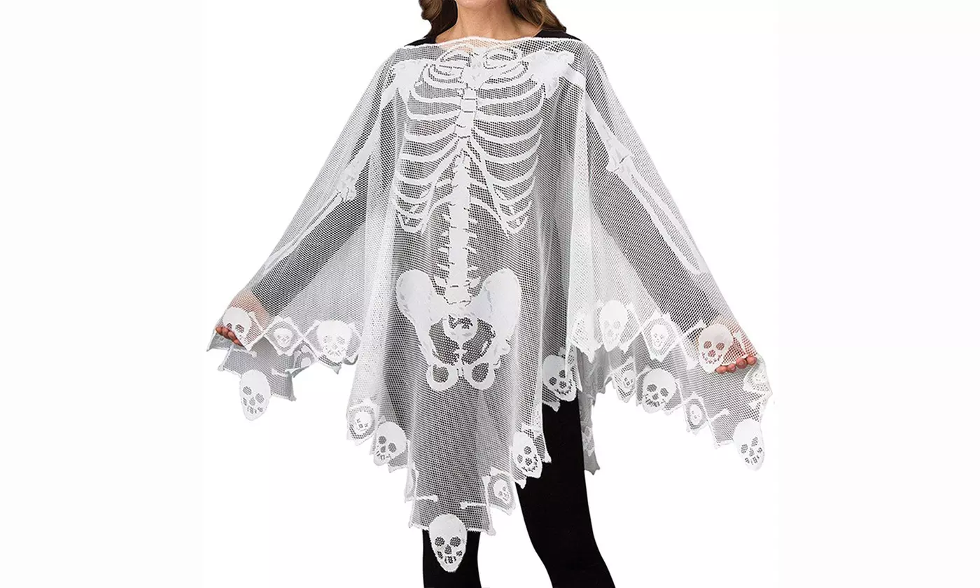 Halloween Costume White Lace Skeleton Poncho for Women - Primary Image